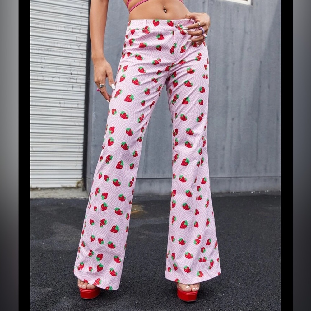 Strawberry Pink Check Flare Pants, size Medium